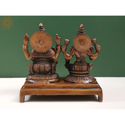 7 po en laiton Shri Lakshmi Ganesha en laiton - Déesse indoue et dieu faits à la main pour la prospérité et la décoration intérieure
