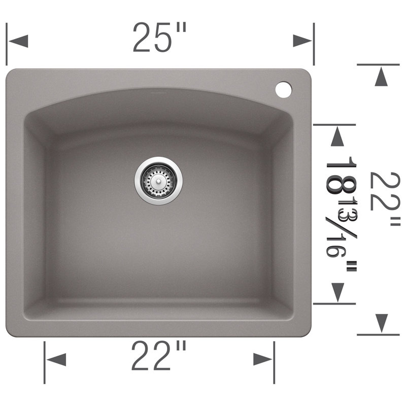 Diamond SILGRANIT 25" L X 22" W Drop-in/Undermount Kitchen Sink, 1 hole, Metallic Gray