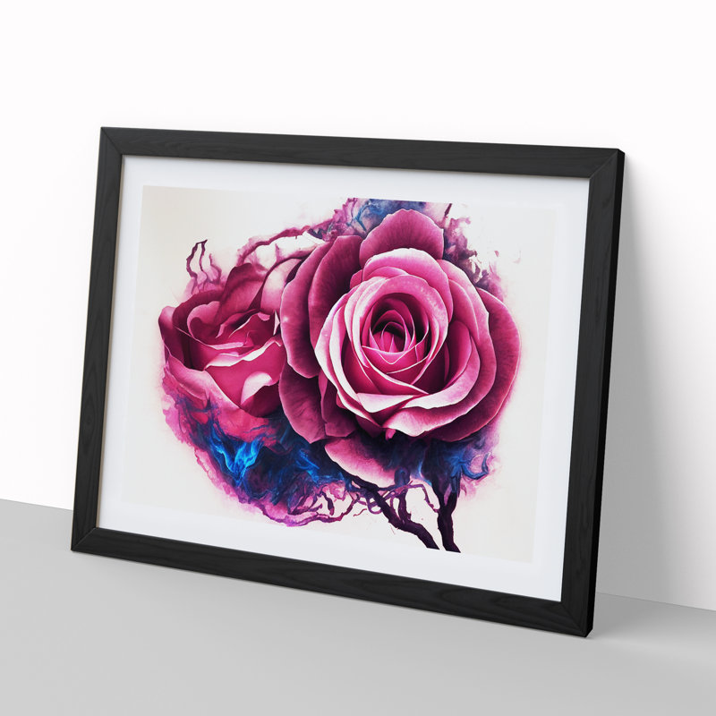 Masterful Rose Flowers Abstract - Single Picture Frame Painting, 46cm H x 64cm W x 2cm D, Black