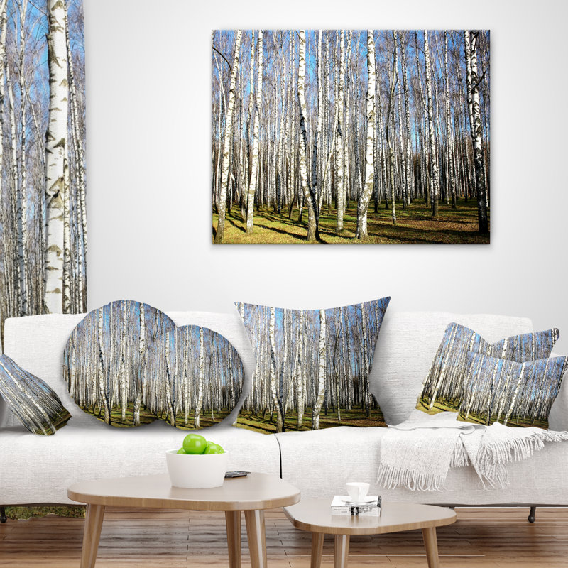 Oreiller en bois d’automne ensoleillé bouleau, 16 po x 1 po, Coussin décoratif