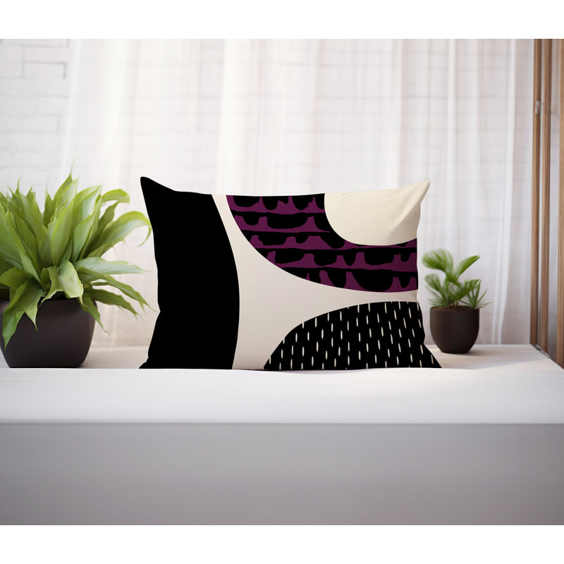 Coussin lombaire réversible intérieur / extérieur Vikka, H 14 po x l 20 po, Mauve / noir / blanc cassé