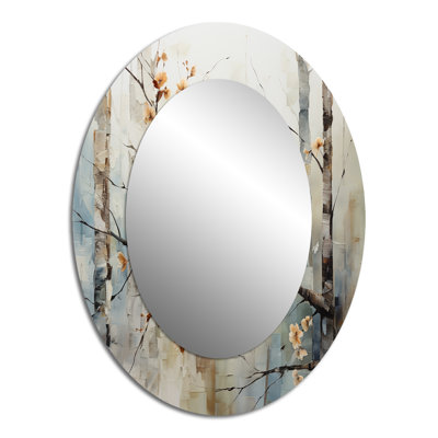 Birch Woods Ethereal Elegance III - Floral Oval Decorative Mirror On Metal