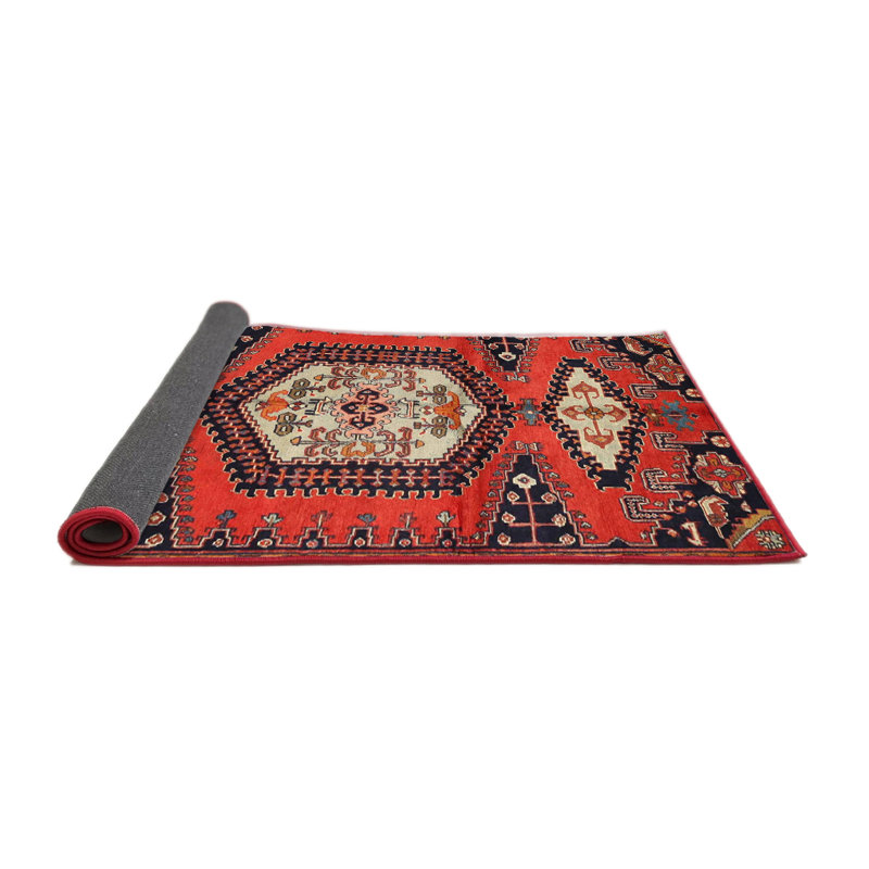 Tapis traditionnel rouge / noir Som, Rond 5 pi