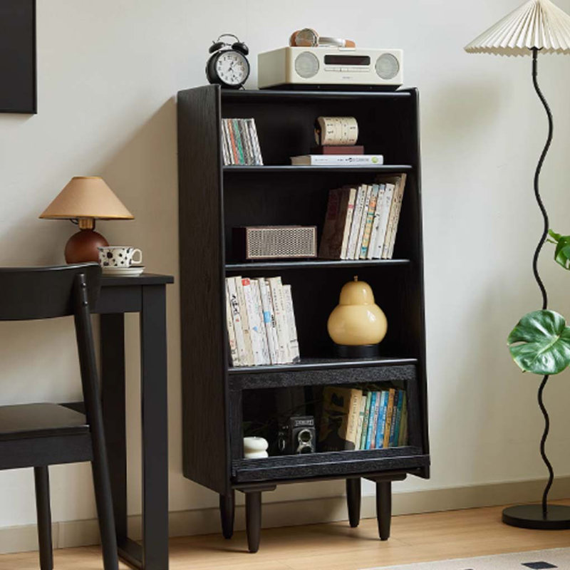 Black Solid Wood Sideboard Bookcase