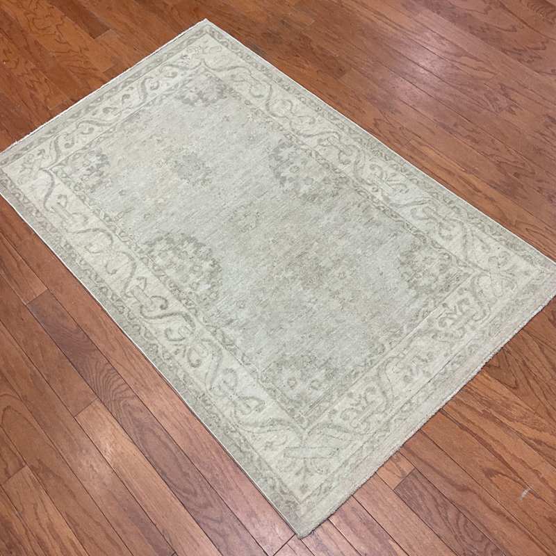  Handmade Oushak Whitewash Wool Rug