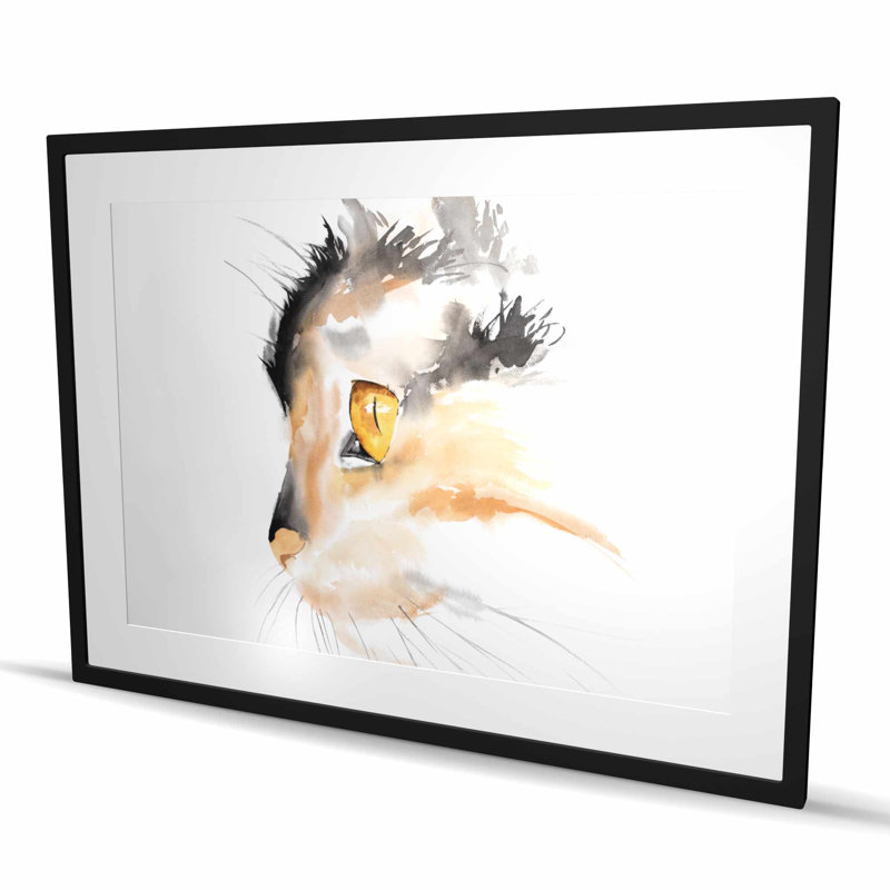 «Watercolor Cat Face Profile - Grey Animals», reproduction encadrée, H 36 po x l 48 po, Noir