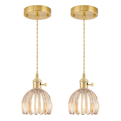 Vintage Pendant Light with Flower Glass 2 Pack
