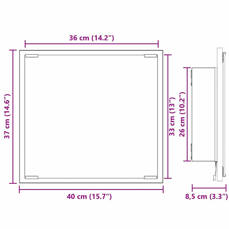 LED Bathroom Mirror Wall-Mounted 40 X 8.5 X 37 Cm, Grey Sonoma