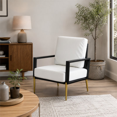 Fauteuil d'appoint en velours, coussins amovibles, structure en bois et métal