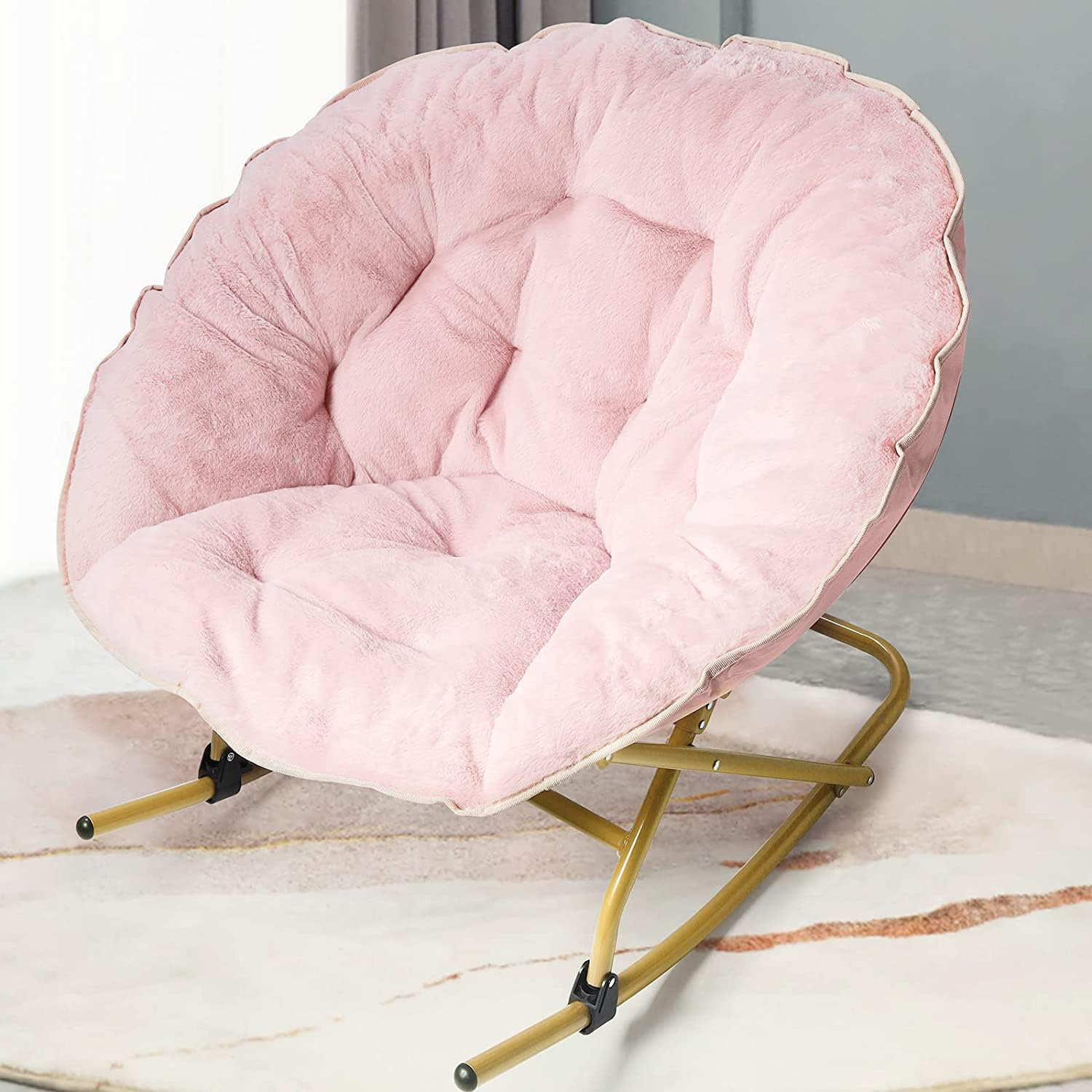 Buy OAKHAM Comfy Saucer Chair, Folding Faux Fur Lounge Chair for