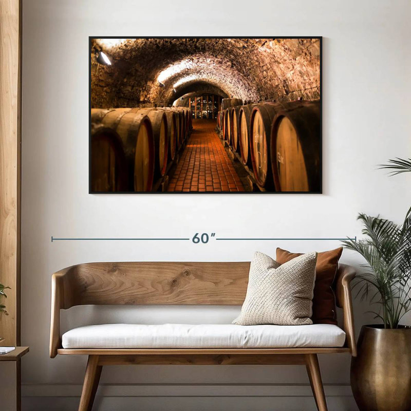 Barils de vin Winery, 46 po x 31 po, Cadre flottant noir