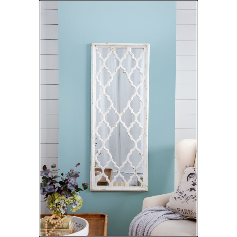 24 Inch X 60 Inch Distressed White Floor Mirror, Full Body Reflection For Elegant Home Decor