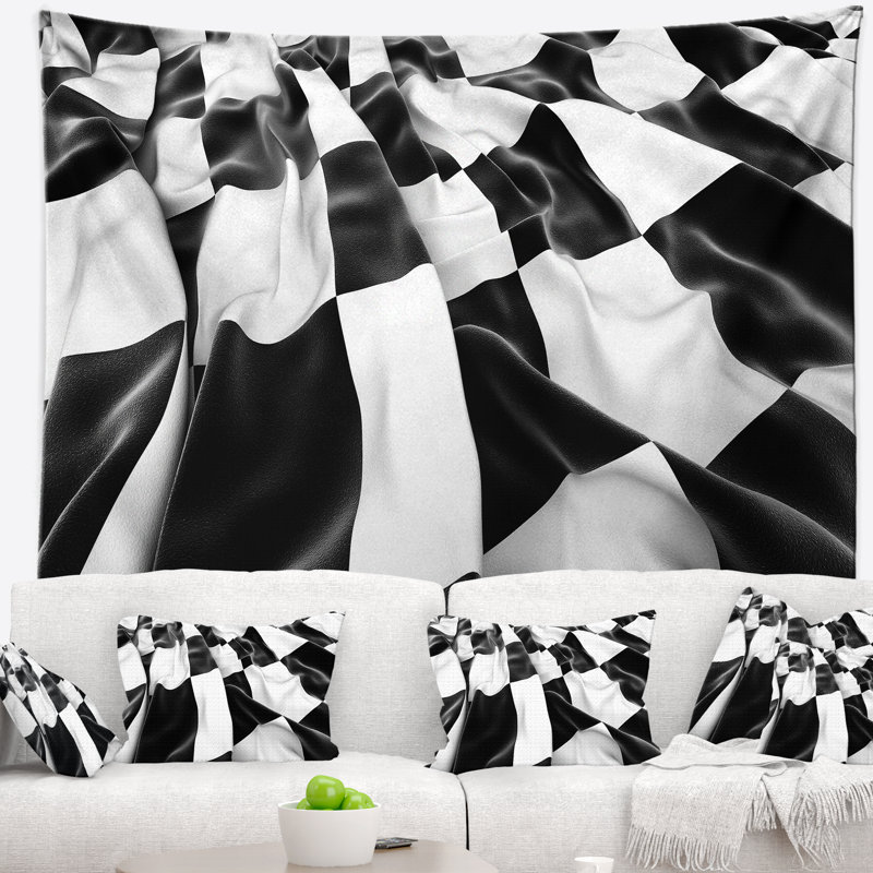 Tapisserie abstraite à damier 3D, H 32 po x l 39 po