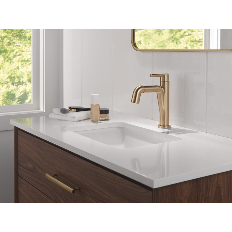 Robinet de salle de bain un trou rétractable Nicoli, robinet de lavabo de salle de bain extractible, Bronze champagne