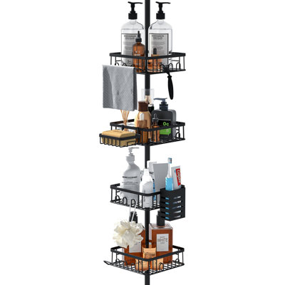 ELYKEN Corner Shower Caddy Standing, 4 Tier Rustproof Metal Shower Organizer With Soap Holder, Floor Shower Corner Shelf Rack Storage Stands With