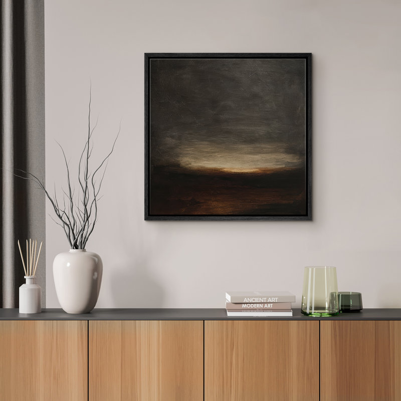 Reproduction de paysage abstrait encadrée d'art mural sur toile pour un décor rétro, Noir, H 16 po x l 16 po