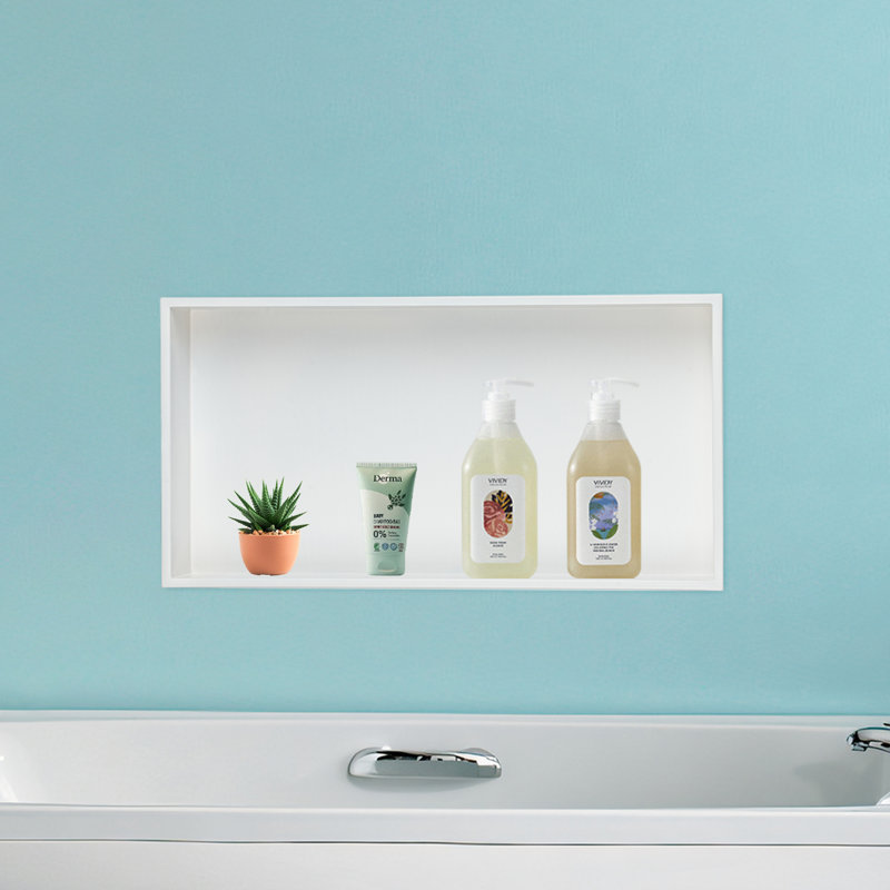 24.4" White Stainless Steel Rectangular Recessed Shower Niche