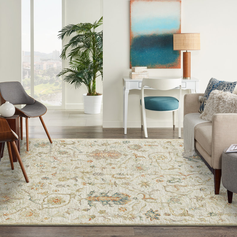 Floral Handmade Traditional Natural Wool Indoor Area Rug, Rectangle 10' x 14'