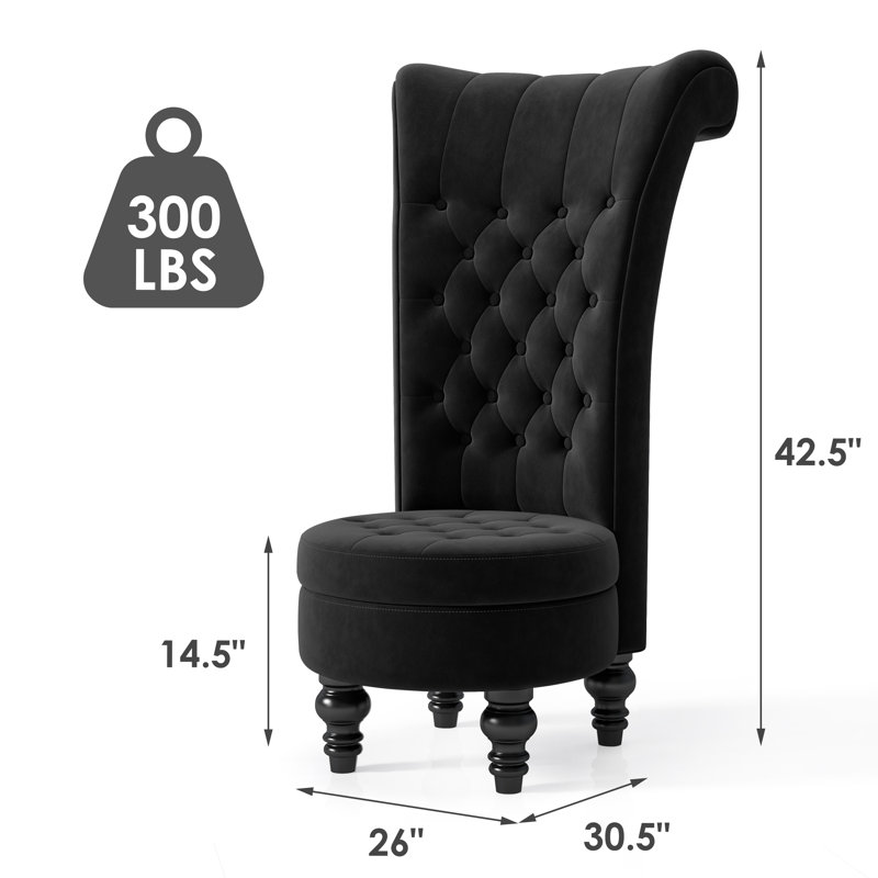 Cynai Velvet Wingback Chair, Black Velvet