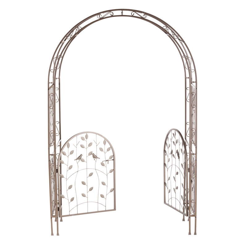 Metal Arched Birds And Leaves Garden Arbor With Gate