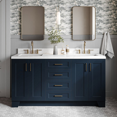Frawley 66'' Solid Wood Double Bathroom Vanity with 1.5'' Quartz Top