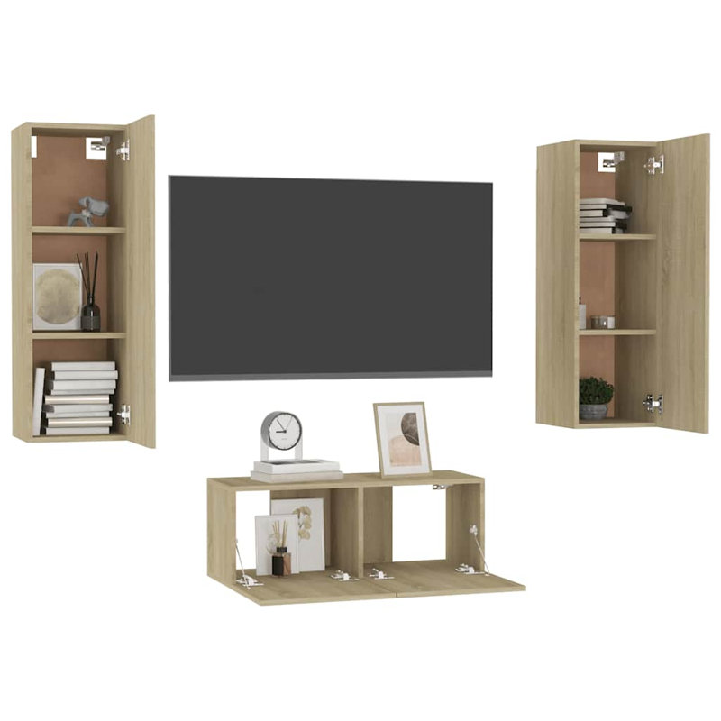 TV Stand Set TV Console Sideboard Home TV Unit 3 Engineered Wood, Sonoma Oak, 31.5" L x 11.8" W x 11.8" H