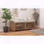 Banc de rangement patiné avec coussin et porte coulissante