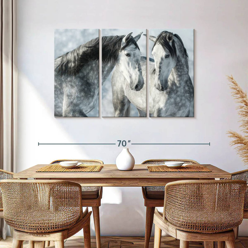 Brampt Two Gray Stallions In Winter, 36" H x 57" W