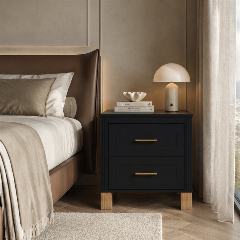 Table de chevet 2 tiroirs, Black