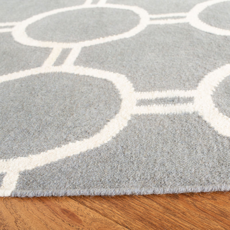 Rodgers Hand Woven Flat Weave Wool/Cotton Geometric Rug in Gray/Ivory, Rectangle 2'6" x 4'