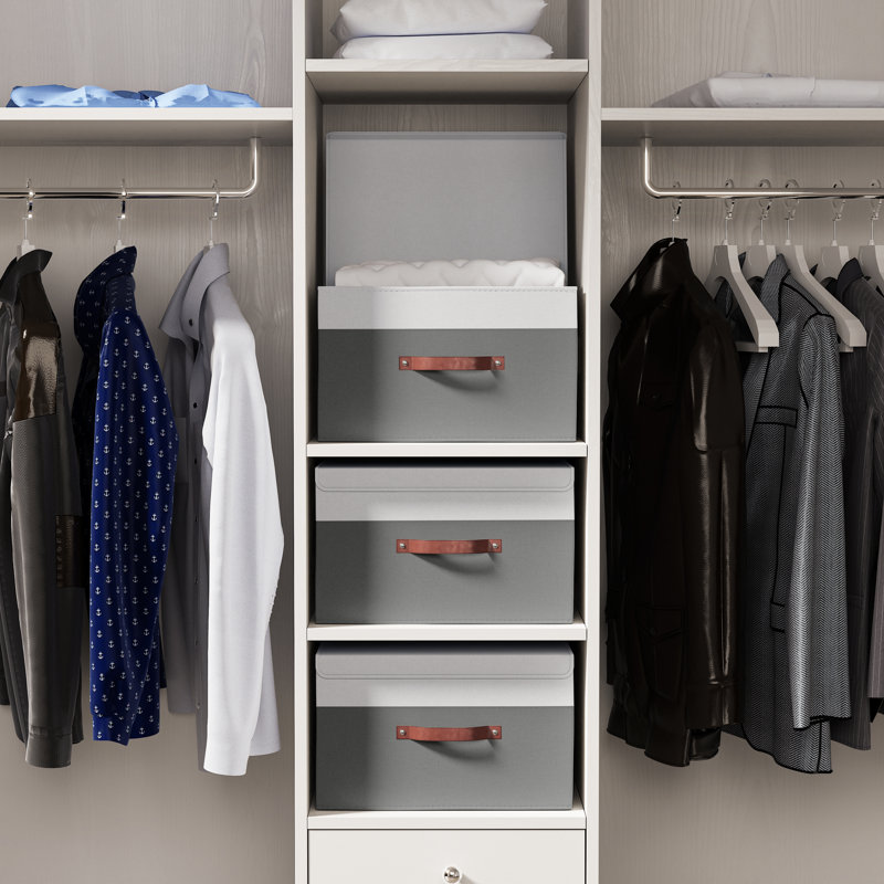 Ensemble de boîtes pliables en tissu, Blanc / gris, H 7,5 po x l 11,8 po x P 16,5 po