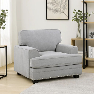 Brady Accent Armchair, Sand Brown Chenille, Nailhead Trim, Black Legs