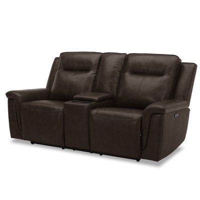 Causeuse Murraylee avec console et ports de chargement USB - Cuir cognac