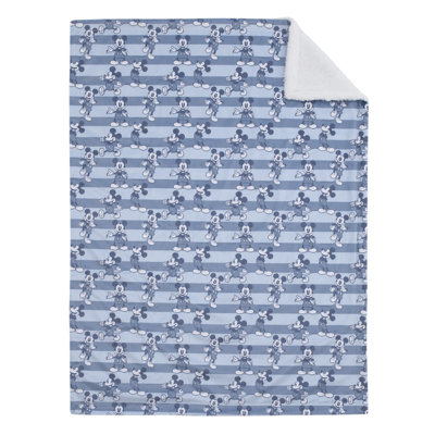 NoJo Disney Mouse Blue and White Striped Super Soft Velboa with Sherpa Back Baby Blanket