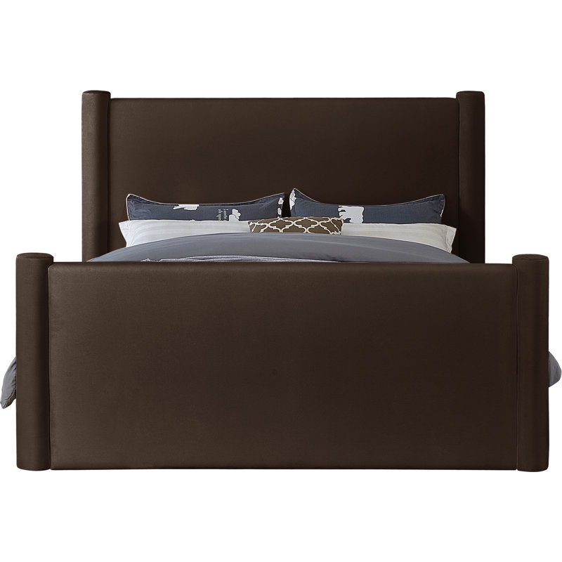Elias Upholstered Platform Bed, King, Brown Velvet