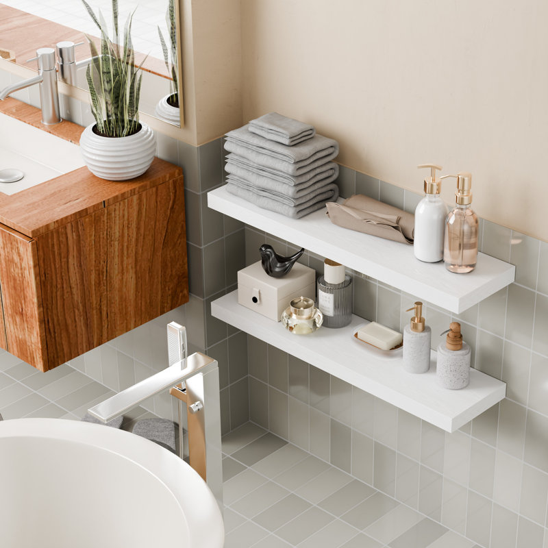 30 Inch Floating Shelves for Wall, 8" Deep Floating Shelf Wall Mounted Set of 2, White Wall Shelf with Invisible Bracket, Hanging Shelf for Bathroom, Bedroom, Kitchen, Living Room Decor