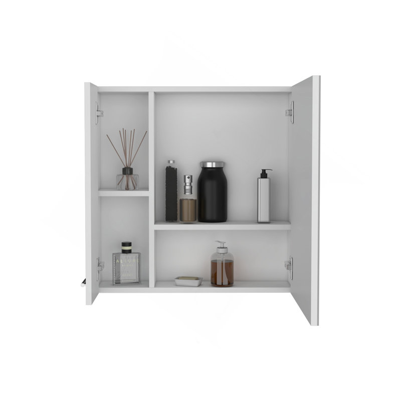 Armoire à double porte 23 "Medecine, quatre tablettes intérieures, blanc, Blanc