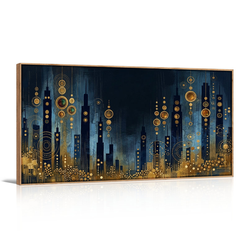 Ensemble de 1 tableau abstrait sur toile représentant une ville, L 40 po x H 20 po, Naturel