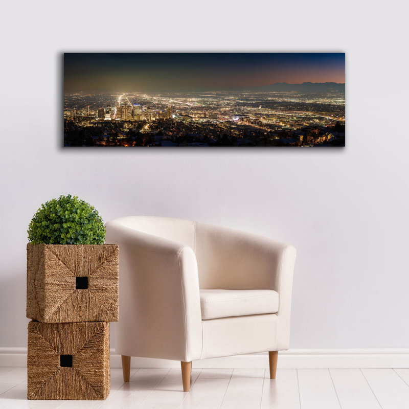  «Salt Lake City Utah Nighttime Panorama» par Epic Portfolio, art mural sur toile, 60 po x 20 po
