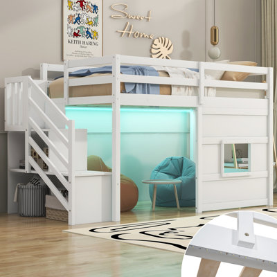 Twin Size Loft Bed with Storage Staircase and Window