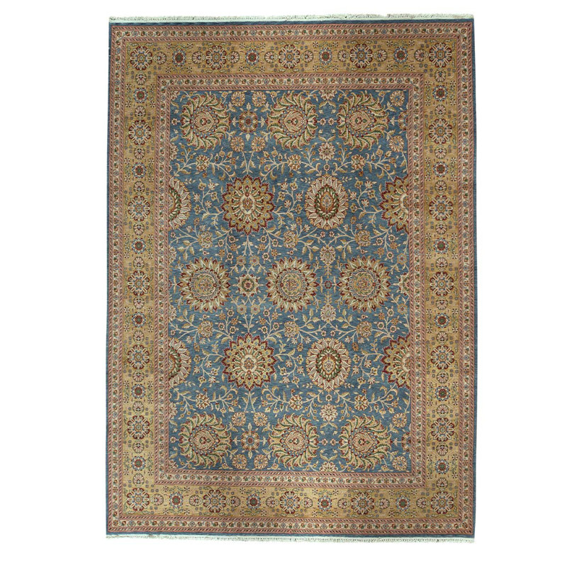Tapis oriental bleu en laine noué à la main 8 pi 9 po x 11 pi 9 po