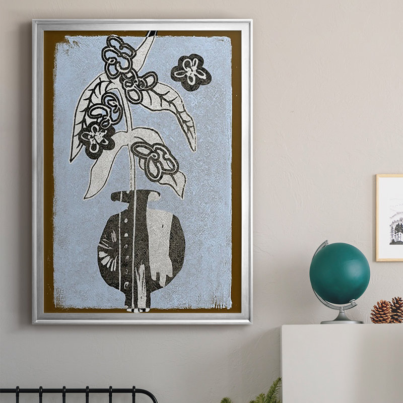 Fleurs graphiques dans un vase IV, reproduction encadrée de qualité supérieure - prête à être accrochée, Argent