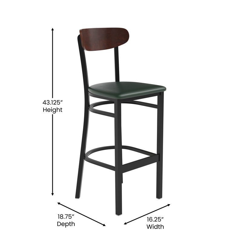 Tabouret de bar en métal Everlena, Noyer, Vert