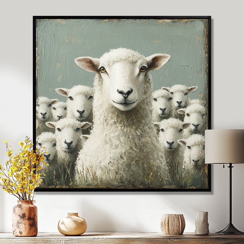 Portrait de famille des moutons, Despres Minimalisme, Impression encadrée flottante, Noir, noir, noir, noir