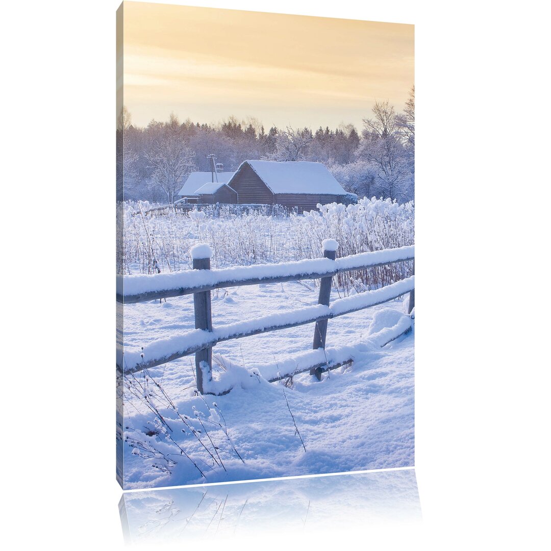 Leinwandbild Hütte im Schnee, Fotodruck