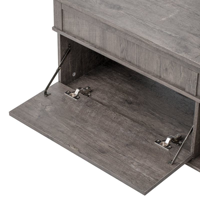 Table basse à plateau relevable avec compartiment caché, tablette ouverte et bureau réglable, Antique brown 