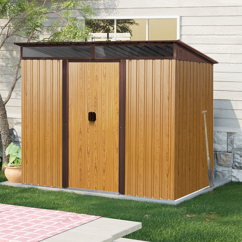 Rangement extérieur en métal de 8 pi x 6 pi avec portes coulissantes verrouillables et plaque transparente pour le jardin et la pelouse