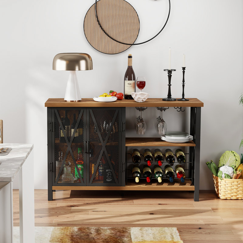 Buffet pour verres à vin, buffet avec portes Bluffton, Brun