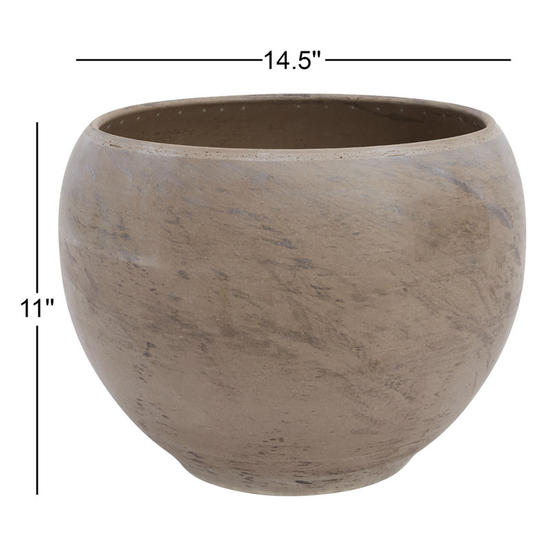 Handmade Ceramic Pot Planter, 11" H x 14.5" W x 14.5" D, Gray
