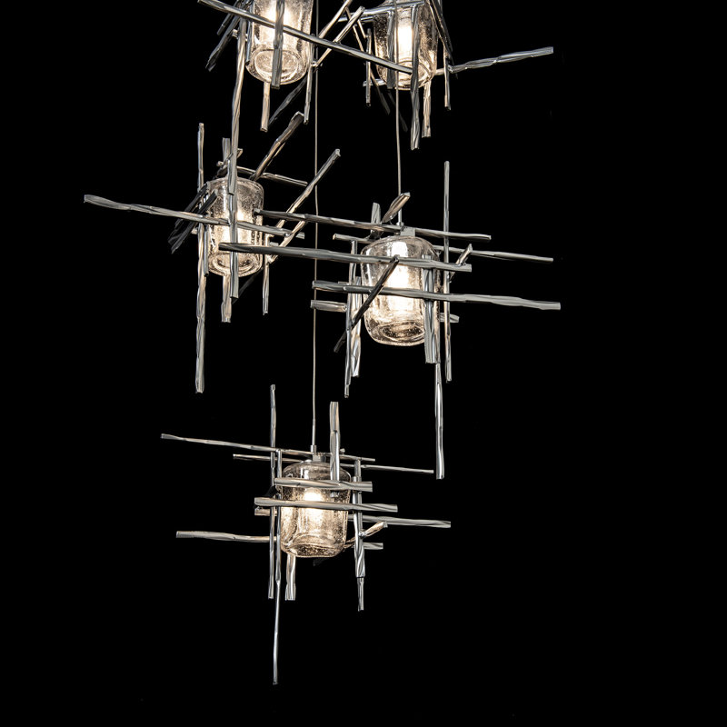 Tura 5 - Light Cluster Pendant, 50" - 130", Seeded Clear, Sterling